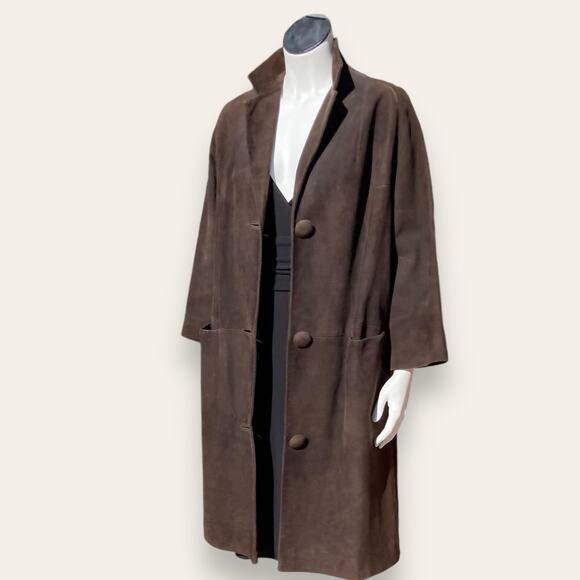 VTG Slouchy Brown Suede Overcoat | Nylon Lining | M | Minimalist Outerwear - Picture 6 of 10